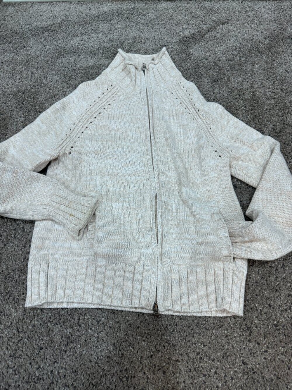 Eddie Bauer Cream Ribbed Cotton Zip Cardigan – Women’s Small – Pockets